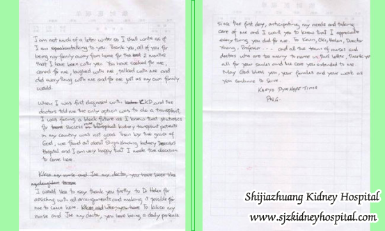 Thanks Letter written by kidney disease patient